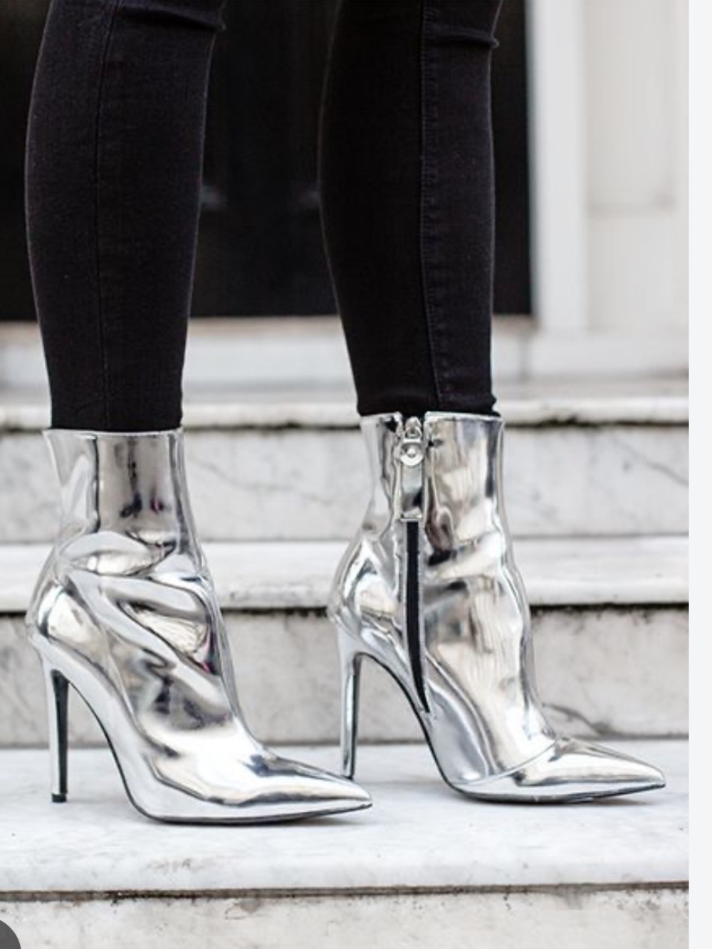 Wild Diva Silver Metallic Mirror Pointed Toe Stiletto Ankle Boots Size 7.5
